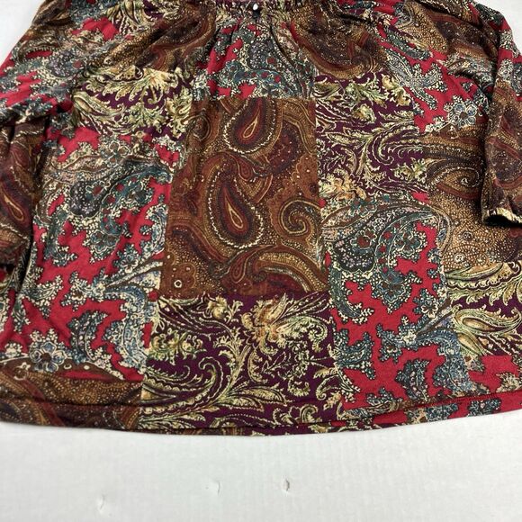 Chaps Womens Smocked Top Paisley Patchwork 3/4 Sleeve Casual Boho Shirt Size 3X - Picture 2 of 11